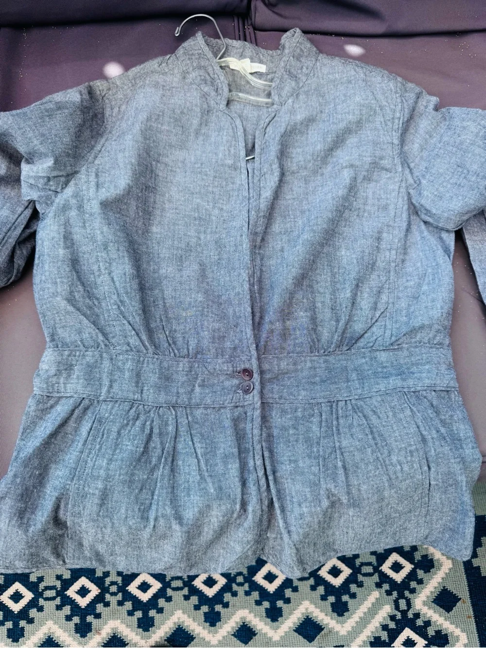 Eileen Fisher Minimalist Gray Cotton Peplum Jacket Women Small‎ Button Front